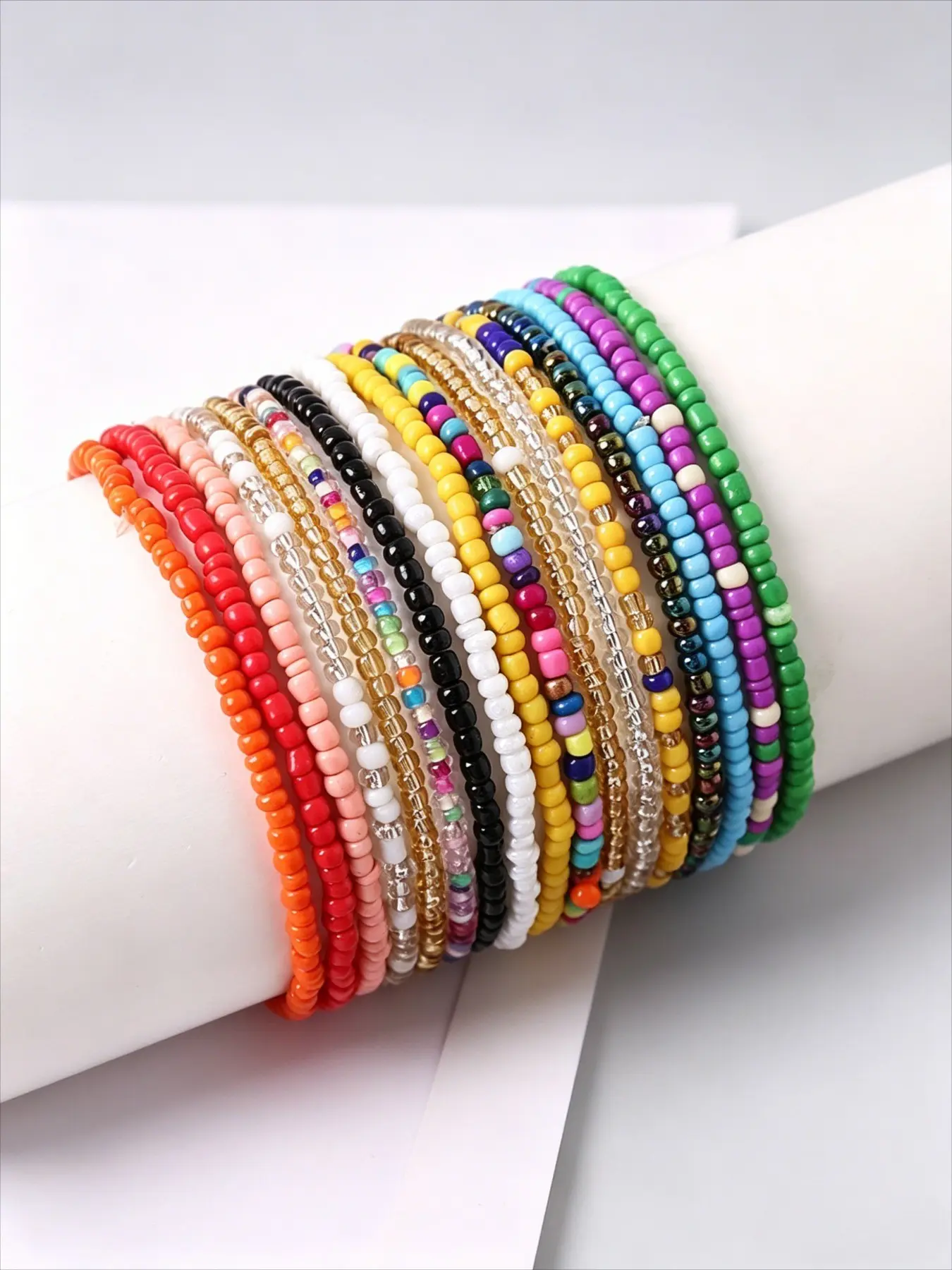 17-Piece Bohemian Colorful Glass Bead Stackable Bracelet Anklet Set, Boho Style Multilayered Bangles, Stacking Bangles, Bohemian Bracelets, Fashion Party Vacation Gathering Unique Jewelry Collection, Fashionable Jewelry Accessories