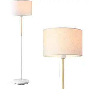 Bedroom Floor Lamp Farmhouse Floor Lamps for Living Room Mid-Century Pole Lamp Linen Lamp Shade, Standing Tall Lamps for Bedrooms and Office (White)