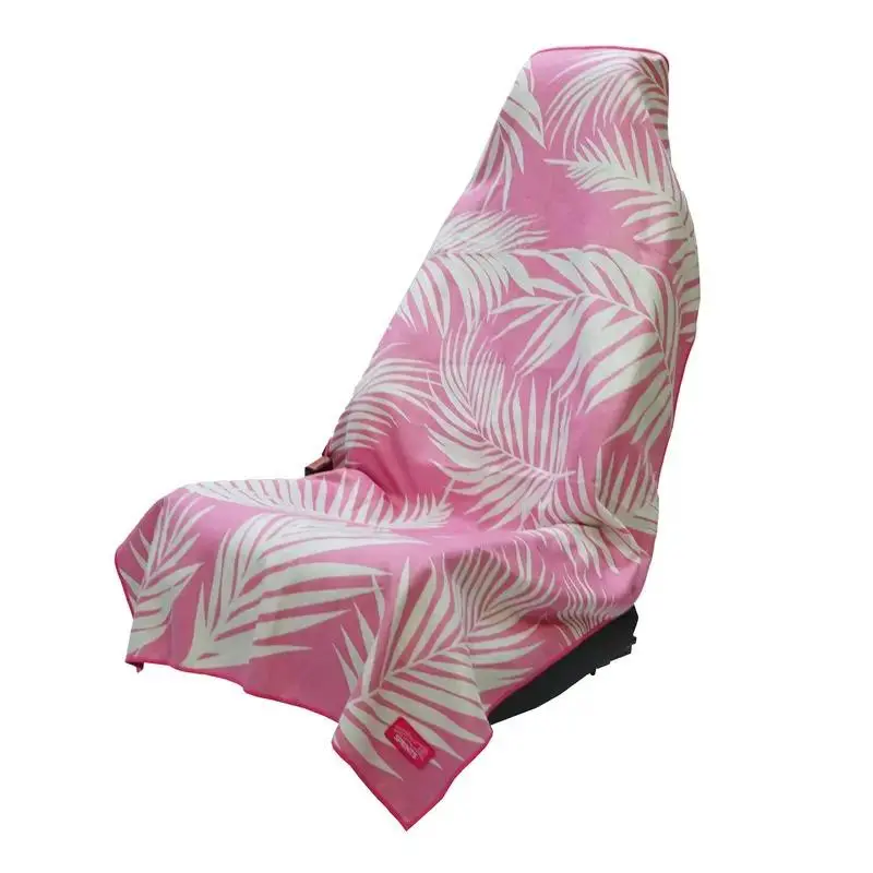 Pink Tropical Palm Car Seat Cover Towel, Waterproof Universal Bucket Seat Protector for Beach, Surf, Swimming, Gym Workout & Summer Road Trips