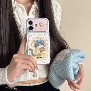 Embroidered Cat Phone Case for Apple iPhone 17 Pro Max, Cute Fashionable Cover for Girls, Protective Case for Men and Women