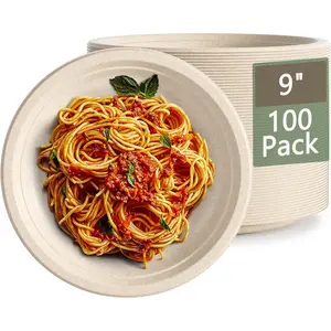 Homestockplus 9 Inch Paper Plates Disposable Party Plates Heavy Duty Disposable Plates for Cake,Dessert 100% Compostable Natural Unbleached Biodegradable Plates [100PCS]