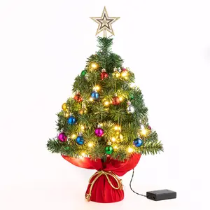 SUNNYGLADE 22 Inch Tabletop Christmas Tree Mini Artificial Christmas Tree with 30 LED Lights & 24 Pcs Christmas Ball for Table Top Desk Classic Series Holiday Decoration (Green)