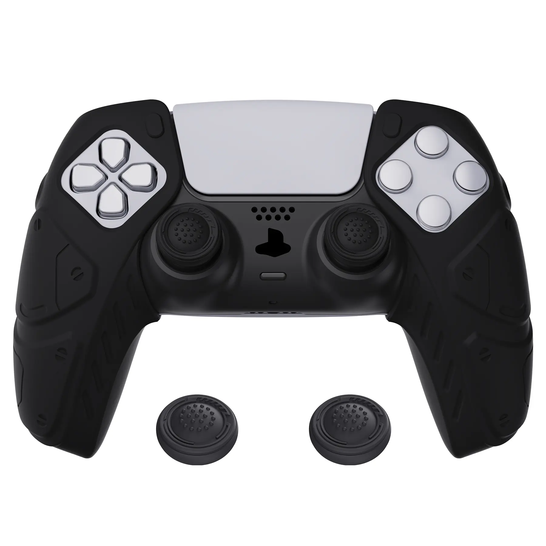 PlayVital Mecha Edition Black Ergonomic Soft Controller Silicone Case Grips for PS5 Controller, Rubber Protector Skins with Thumbstick Caps for PS5 Controller – Compatible with Charging Station