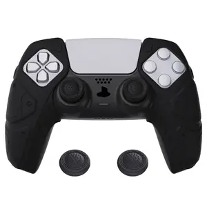 PlayVital Mecha Edition Black Ergonomic Soft Controller Silicone Case Grips for PS5 Controller, Rubber Protector Skins with Thumbstick Caps for PS5 Controller – Compatible with Charging Station