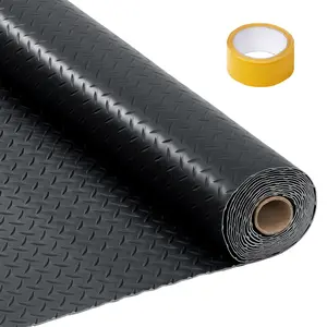 7.5x20 ft Garage Floor Mat Roll, PVC Non-Slip Garage Floor Covering, Diamond Plate Surface for Garage Protection, Fits SUVs, Trucks, Vans, Waterproof & Easy to Clean for Indoor Parking,Black
