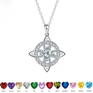 Women's Celtic Knot Pendant Necklace, Bling Necklace, Fashion Silver Plated Cubic Zirconia Clavicle Chain, Jewelry Gift