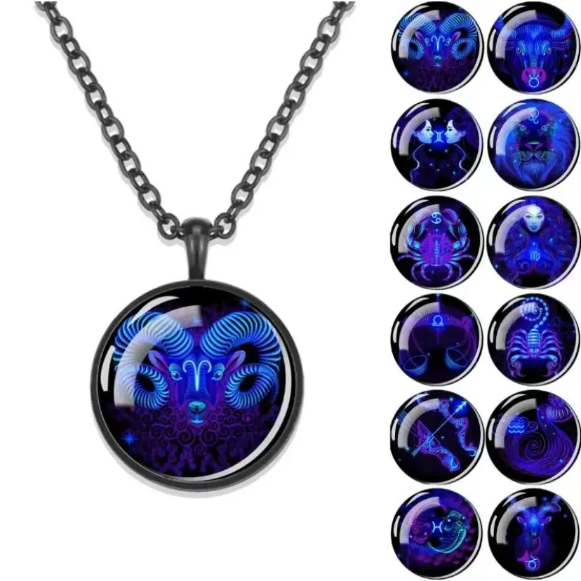 Stylish Women Men's Zodiac Pendant Necklace, Spirit Necklace Zodiac, Serene Manifestation Necklace,12 Constellation Luminous Stone Couple Necklace, Funky Constellation Jwewlry Gift,