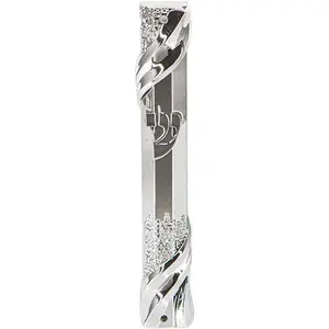 Plastic Mezuzah With Rubber Cork 12 Cm- Jerusalem Theme In Silver