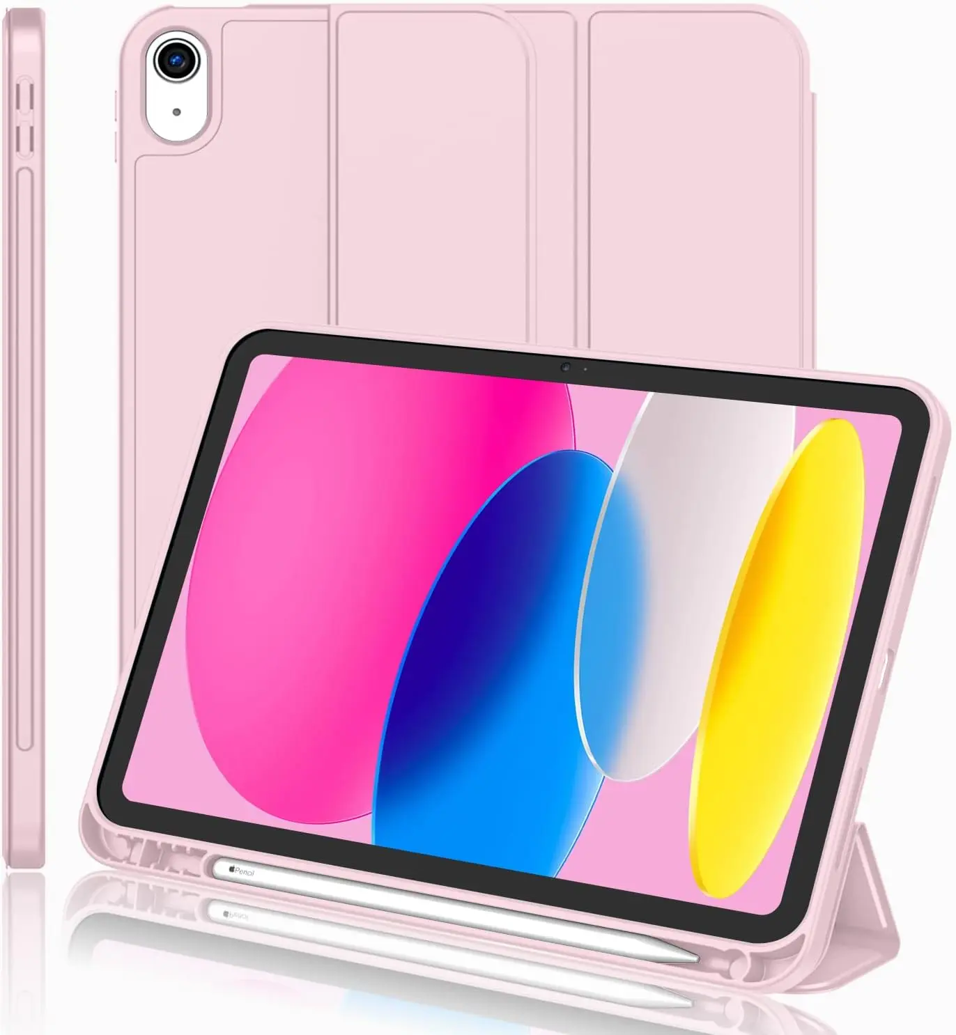 Magnetic Tablet Case for iPad (A16)/10th Generation [11-Inch 2025, 10.9-Inch 2022] with Pencil Holder, Trifold Stand Smart Cover, Soft TPU Back, Auto Wake/Sleep (Pink)