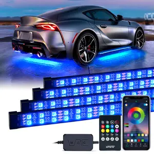 Xprite Dual Row RGB LED Underbody Glow Kit with Remote Control and Bluetooth, 4 PCS Underbody Neon Cars Exterior Glow Light Kit, Universal for Vehicles SUV Trucks Pickups Vans | Rivalry Series