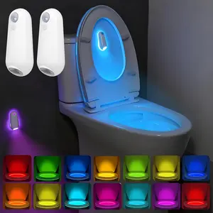 Toilet Night Light Motion Sensor 2pcs, 8 Color Changing USB-C Rechargeable Toilet Bowl Light for Bathroom Accessories Hallway Stairs Toilet Lights Inside Toilet Dimmable Night Light Stocking Stuffers Gadget for Men