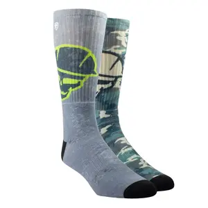AR2534 Ariat Men's Roughneck Graphic Crew Work Socks 2 Pair Pack - Grey/Green