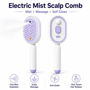 Electric Spray Scalp Massage Air Cushion Comb, Self-Clean Detangling Hair Brush, Anti-Static Volumizing Scalp Care Brush for Dry & Frizzy Hair, Essential Oil Not Included