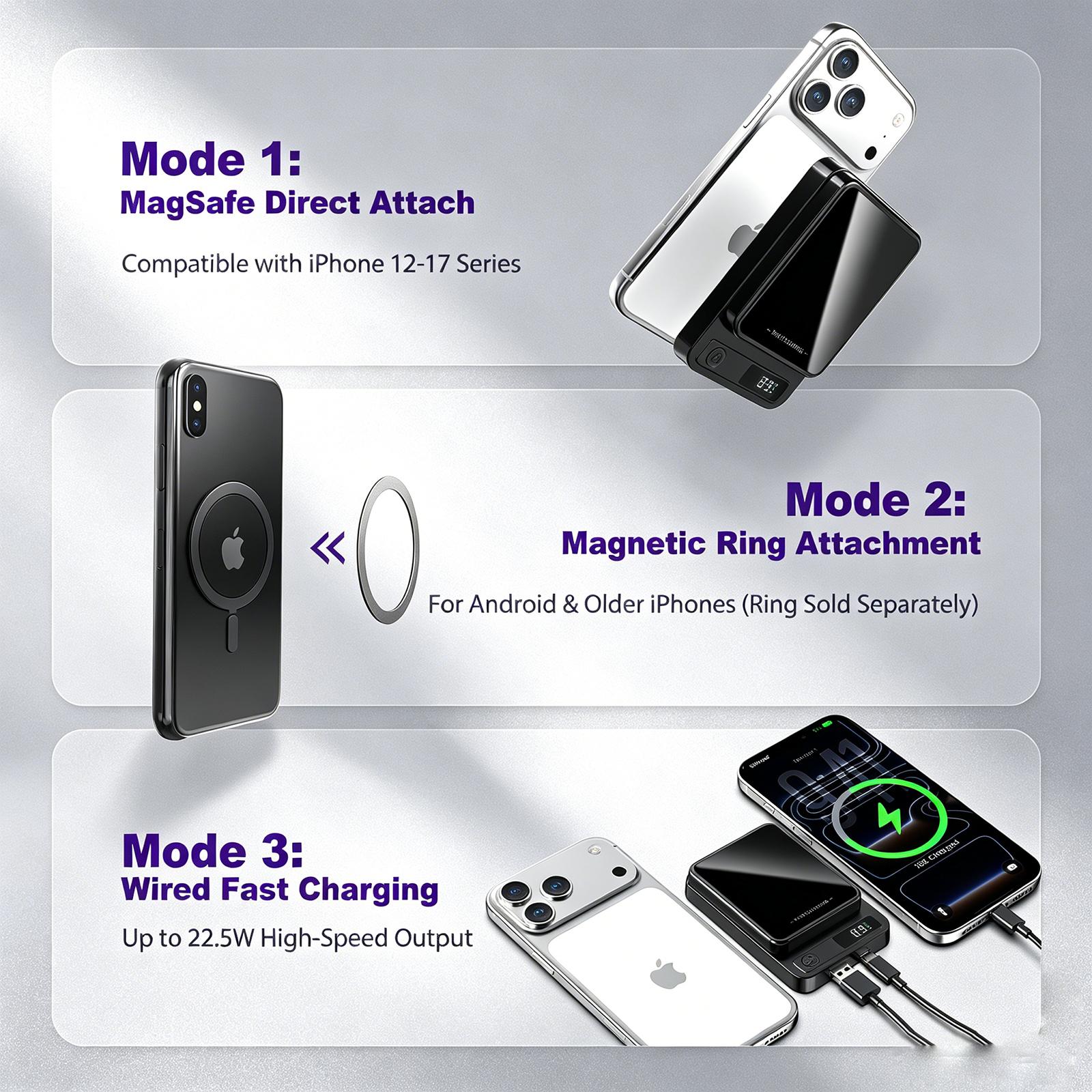 2026 Upgraded Digital Display 10000/5000mAh Magnetic Power Bank, MagSafe Wireless Charger with Gravity Stabilization - Landscape Viewing & Stand for iPhone 17/16/15/14/13/12 Pro Max, Portable Charger for Travel/Couch tiktokshopbacktoschool, Accessories, C