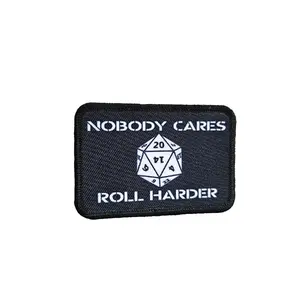 nobody cares roll harder dnd meme 2"x3" removable morale patch with hook and loop backing