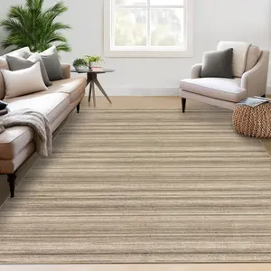 GARVEE Large 10x13 Area Rug for Living Room and Bedroom, Machine Washable, Modern Striped Low Pile Indoor Carpet, Ultra Soft Neutral Brown Floor Rug, Minimalist Solid Color, Suitable for Pets