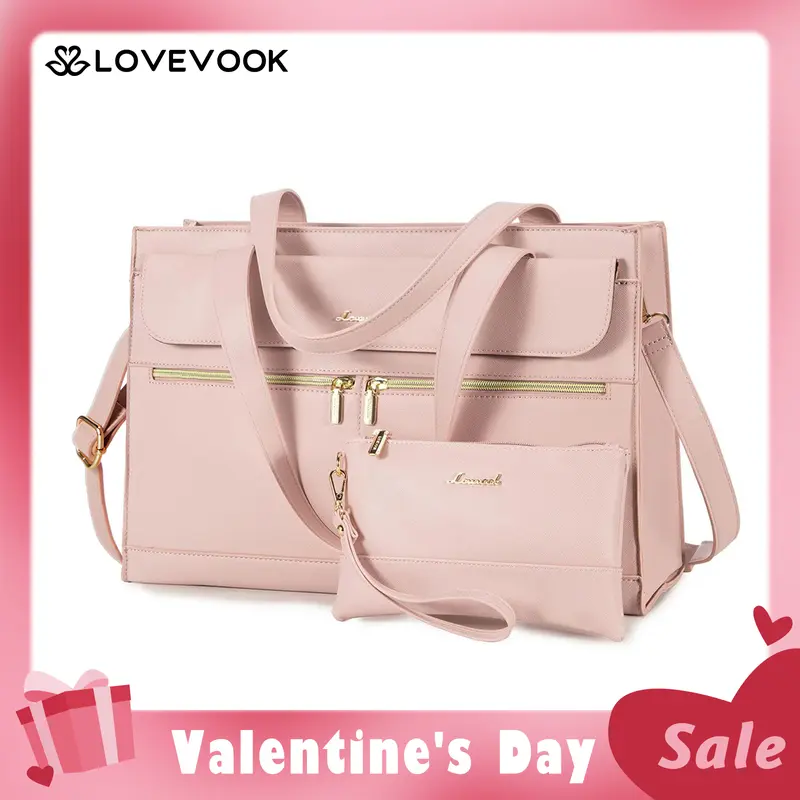 【Valentine's Day Gift】LOVEVOOK Laptop Tote Bags 15.6-17.3 inches for Woman with Clutch Purse, Large Business Teacher Office Crossbody Purse with 2 Cup Holder, Compact Waterproof Vegan Leather Shoulder Bags and Computer bag for Work, Office, Casual