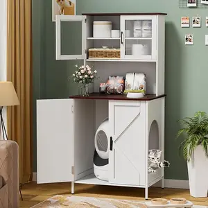 Cat Litter Box with Shelves and Doors,Cat Enclosure Furniture for Self-Cleaning Cat Litter Box,Large Smart Litter Box, Two cabinets