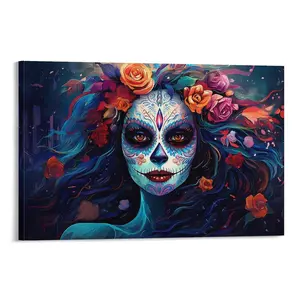Halloween Dia De Los Muertos Wall Decor Canva Print - Spooky Wall Art And Pictures Canvas Poster Bedroom Decor Sports Landscape Office Room Decor Gift Frames Ornaments Artistic Decoration