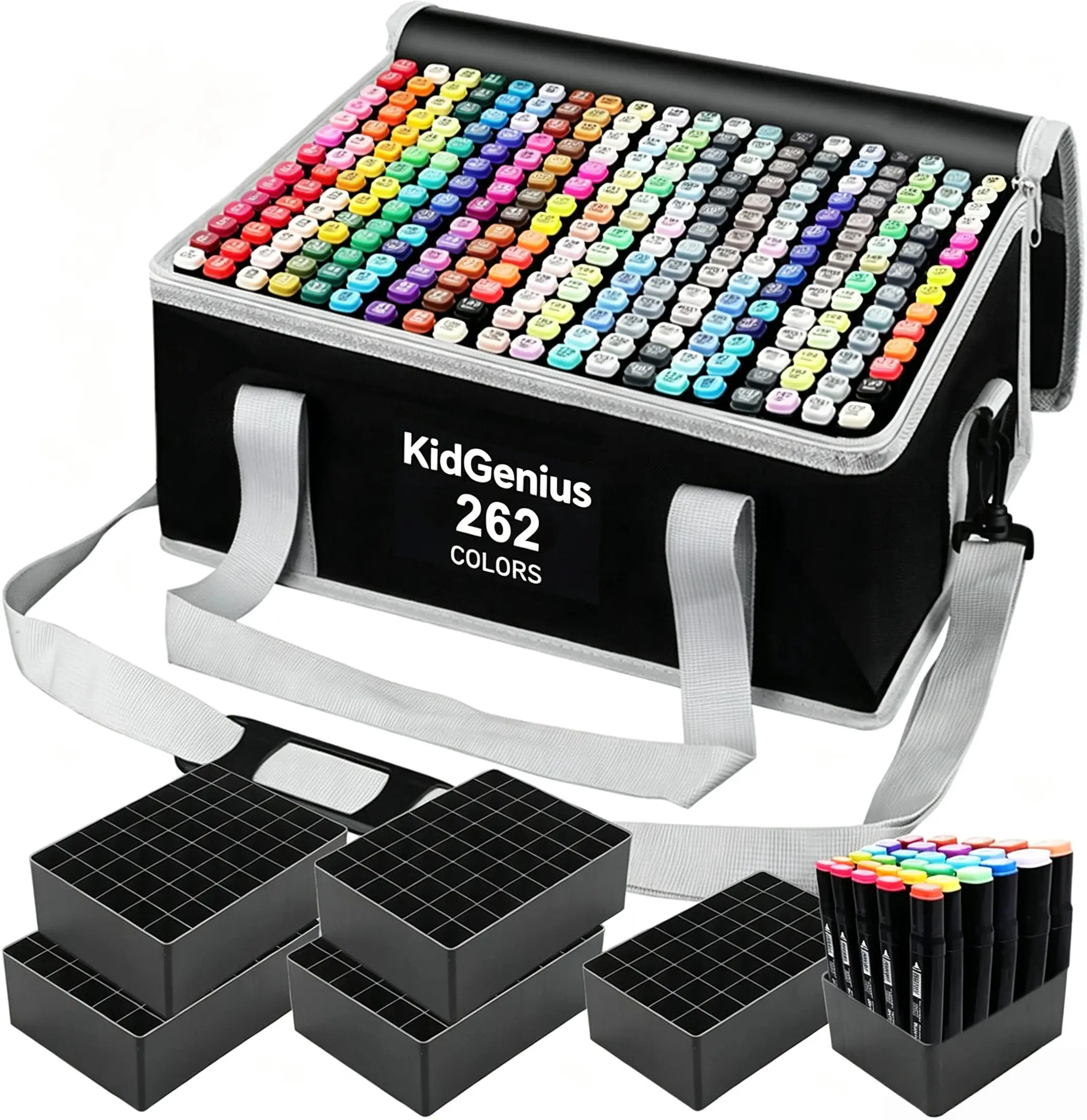 KIDGENIUS 262/168/120 Pcs Dual Tip Alcohol Art Markers Set, Permanent Drawing Pens for Artists Students Kids Sketch Coloring DIY Crafts, Ideal Back-to-School Halloween Black Friday & Christmas Gift Supplies