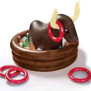 InflatableBullDesignIceCooler,InflatableBullCoolerwith4InflatableRings,OutdoorSwimmingPoolFloat,WaterSportsEquipmentforParty