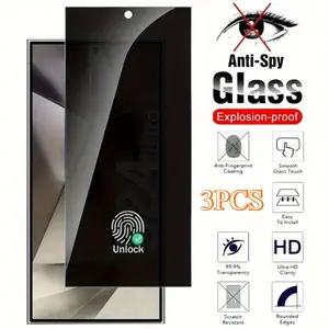 3 Pieces Privacy Tempered Glass Screen Protector for Samsung Galaxy S26/S26 Plus/S26 Ultra/S25 S24 S23 S22 Ultra S25 S24 S23 S22 Plus FE - Anti-Spy, High Clarity, Bubble Free, Explosion-proof, High Definition, Anti-Fi...