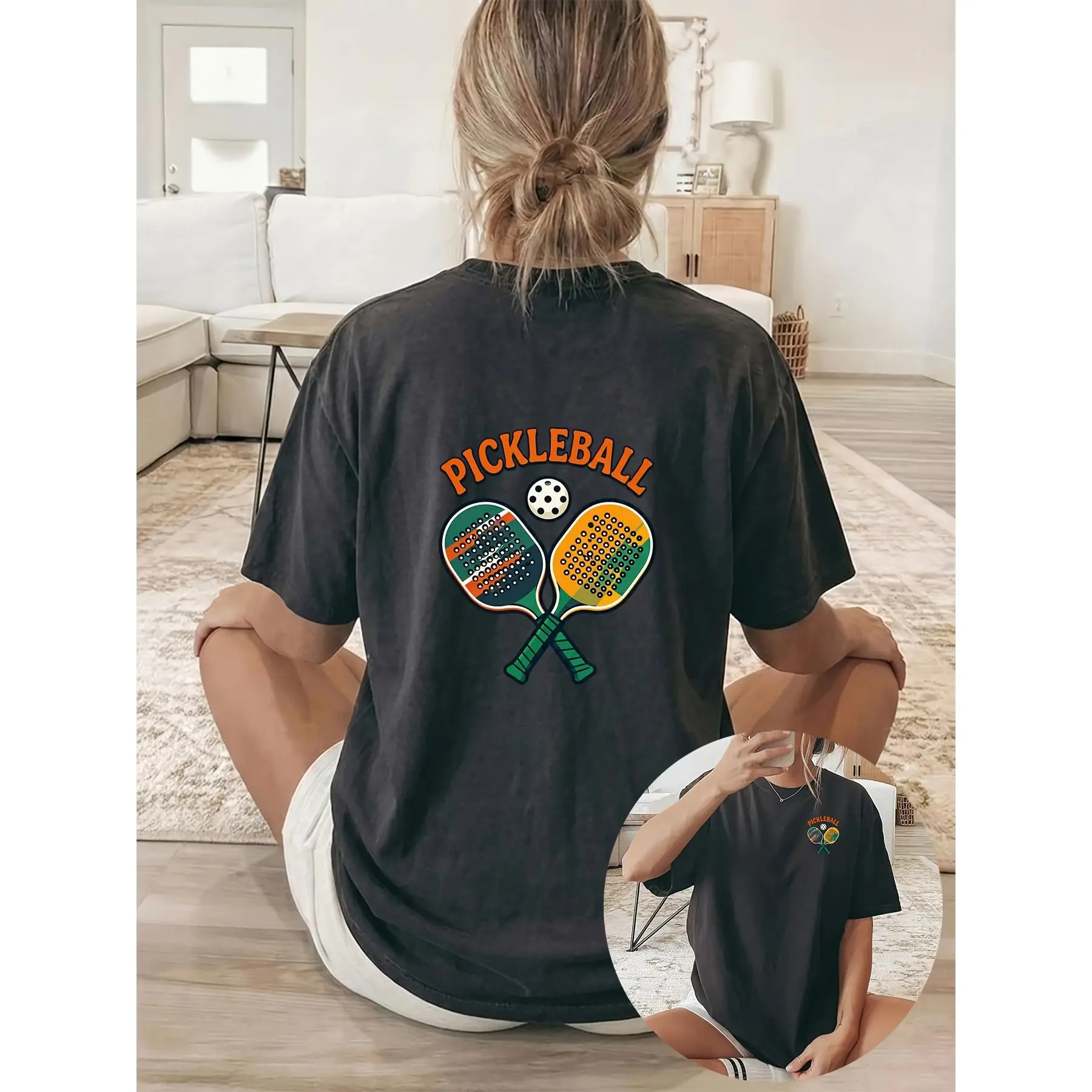 Women's Oversized Pickleball Graphic T-Shirt, Casual Round Neck Short Sleeve Top in a Soft and Breathable Cotton Blend, Shortsleeve, Streetwear, Fabric, Fit, Lightweight, Everyday, Comfortable, Crew Neck, High-Def Print, Reinforced Stitching, Skirts, Tee,