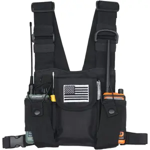 Radio Shoulder Holster Chest Harness Holder Vest Rig for Universal Two Way Radio Chest Front Pack Pouch Walkie Talkie Case with Front Pouches for Kenwood Retevis Baofeng UV5R F8HP UV82