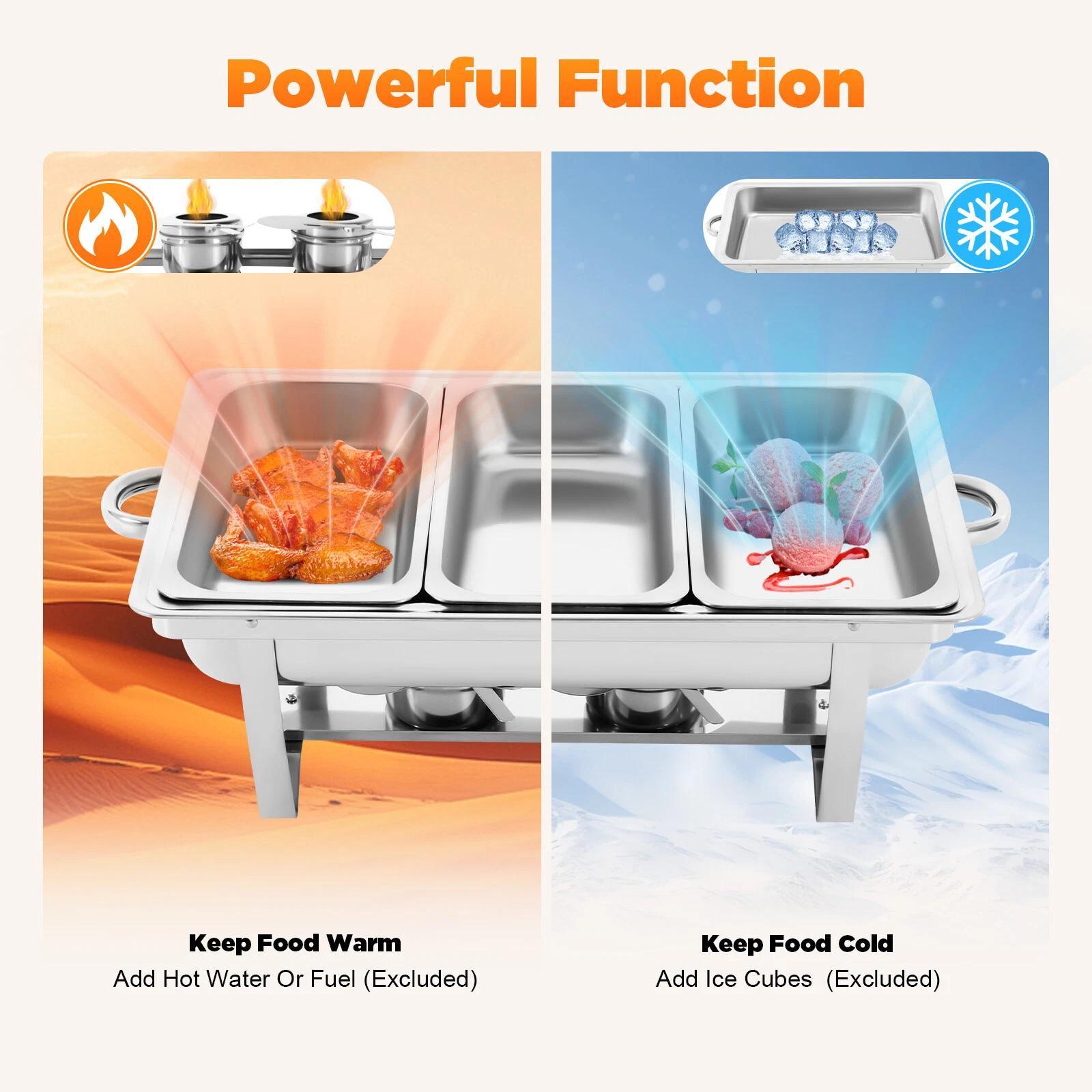 3 Pan Chafing Dish Buffet Set Stainless Steel Food Warmer Set Rectangular Buffet Server with Lid