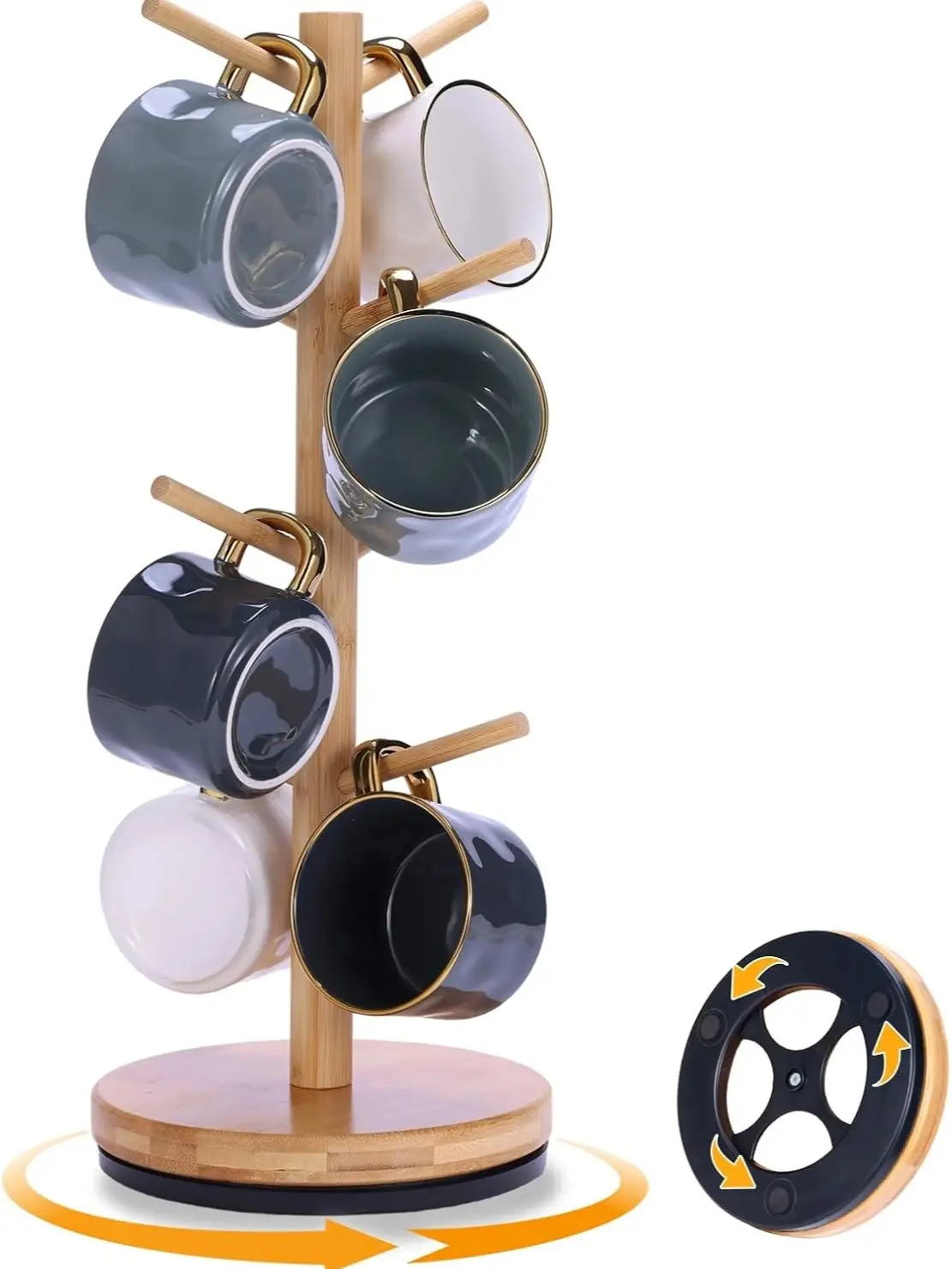 Natural Bamboo Coffee Mug Holder Tree - 360° Rotating, Space-Saving Organizer Rack for Kitchen Countertop