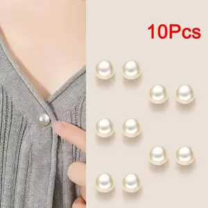 10pcs Pearl Texture Plastic Buckle Rings, Adjustable No-Sew Buttons, Shiny Ball Shape Blue/ & /cream Decorative Buttons