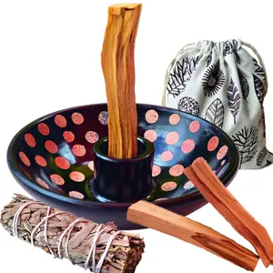 Artisan Palo Santo Sticks Holder Gift Set, Smudge Bowl, Hand-Crafted Peruvian Pottery Set