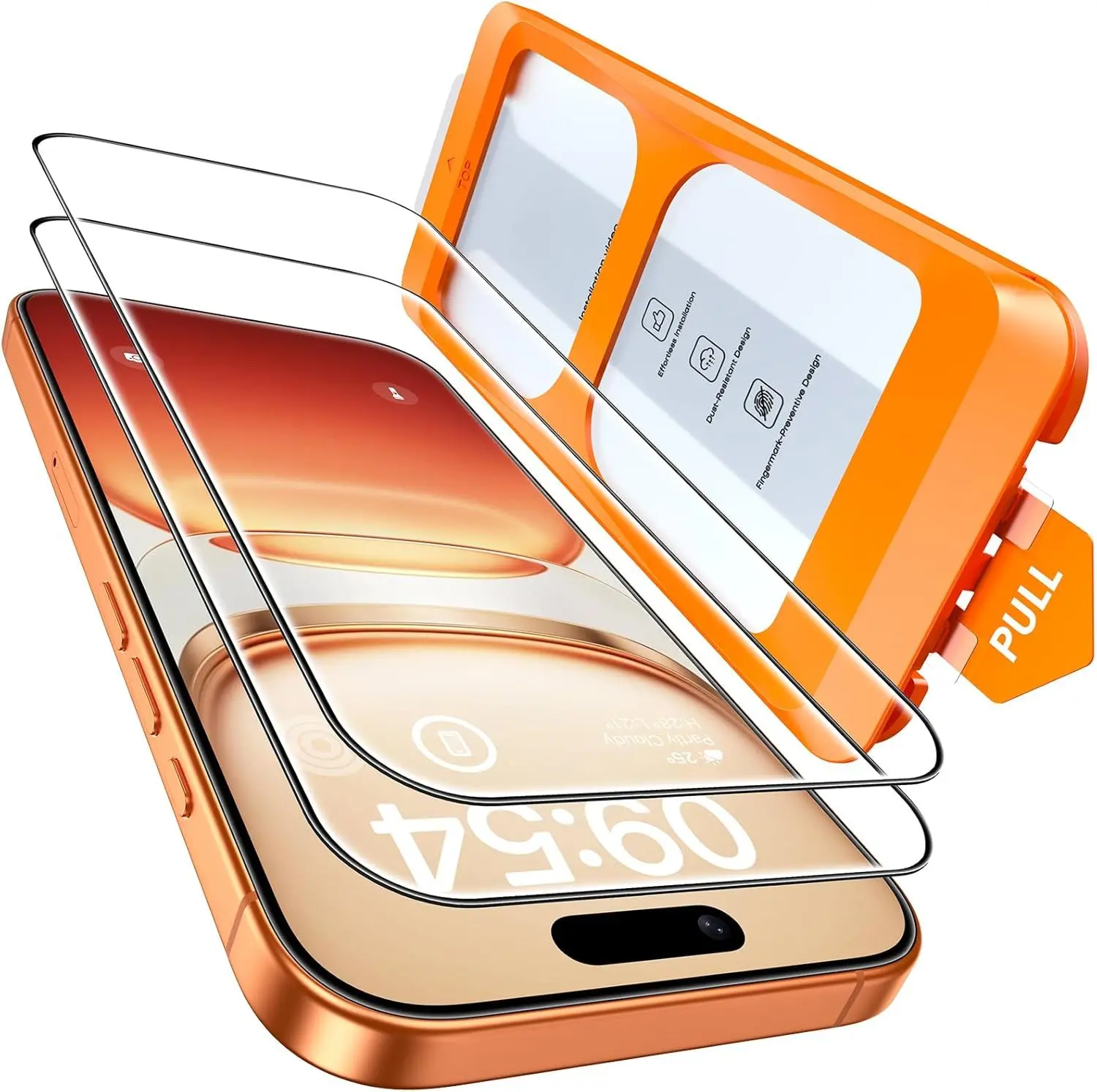 Tempered Glass Screen Protector 2-Pack for iPhone 17 Pro/16 Pro/15 Pro (6.3 in) - 9H Hardness, Military-Grade Shatterproof, HD Full Coverage, Transparent, Automatic Installation, Protective Phone Accessory, Accessories