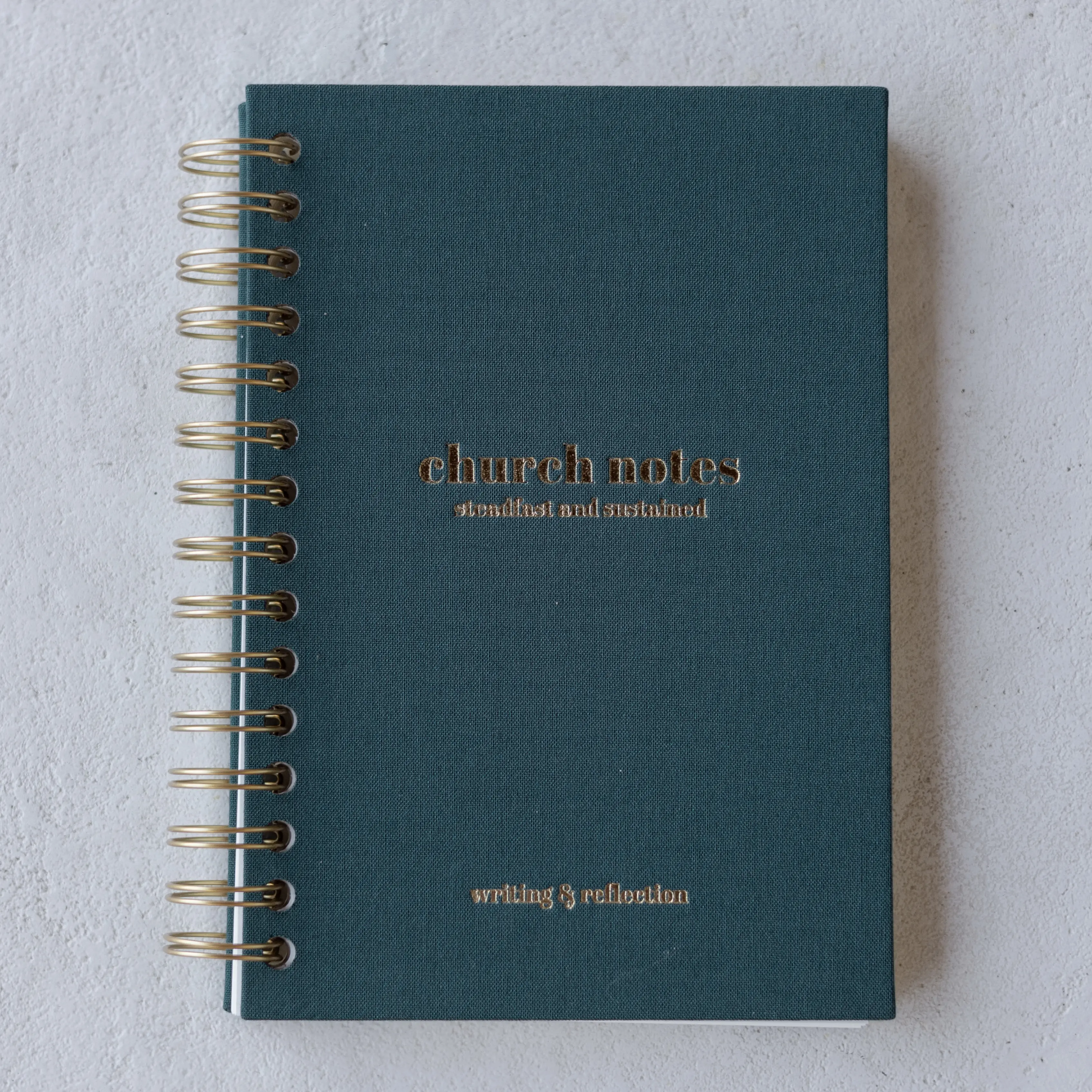 Church Notes Journal - Dark Pine Green Linen by Steadfast and Sustained - Christian Sermon Notebook to Write Verses, Key Points, Notes, and Apply the Message - Men or Women Gift Idea