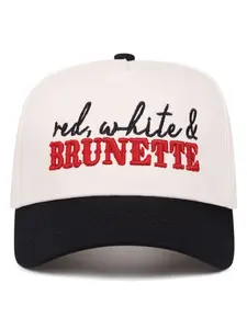 1 pcs hat red, white & BRUNETTE Embroidered Two-Tone Baseball Cap, Beige & Black Curved Brim Hat, Casual Streetwear Dad Cap