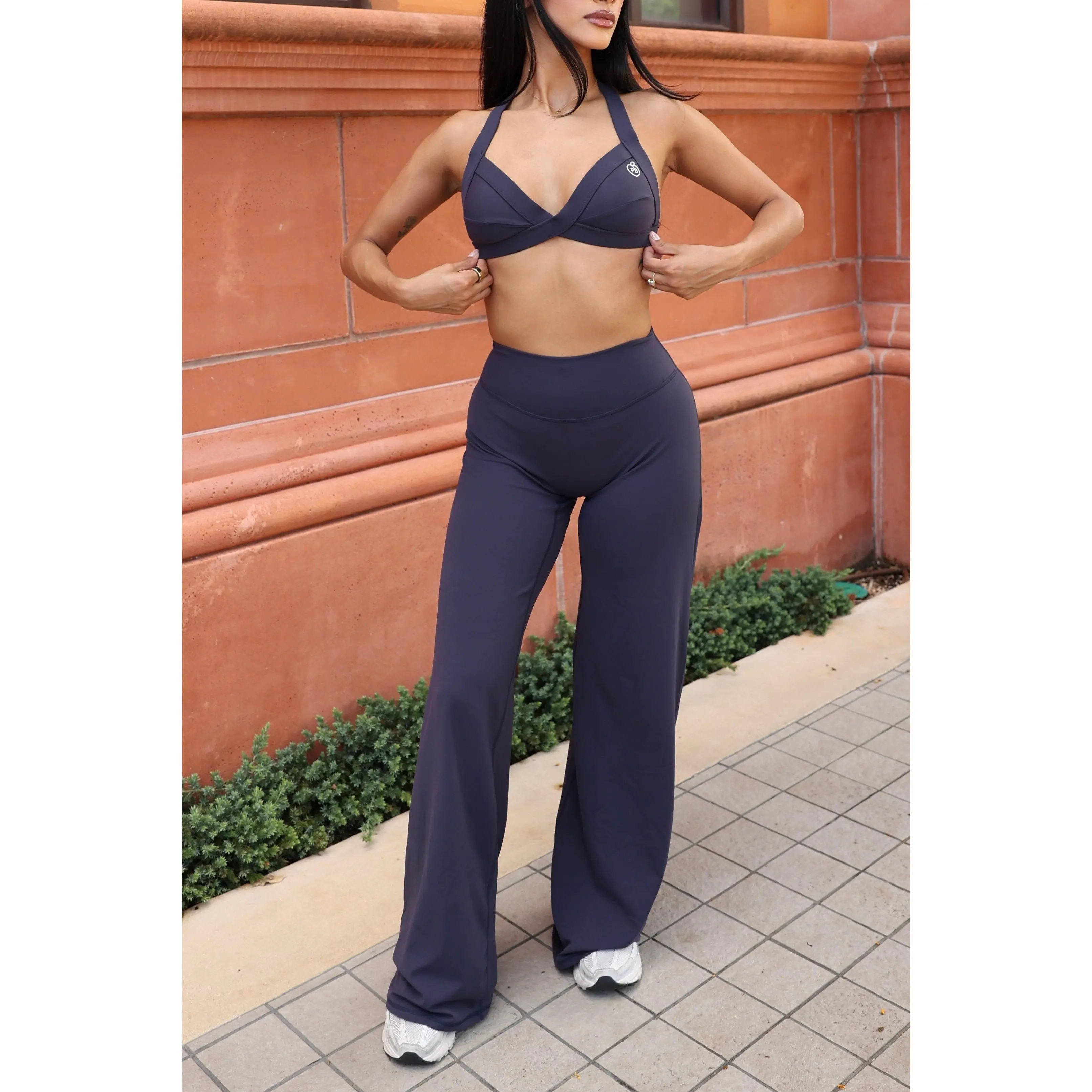 Pchee Navy Halter Bra and Straight Pant Set