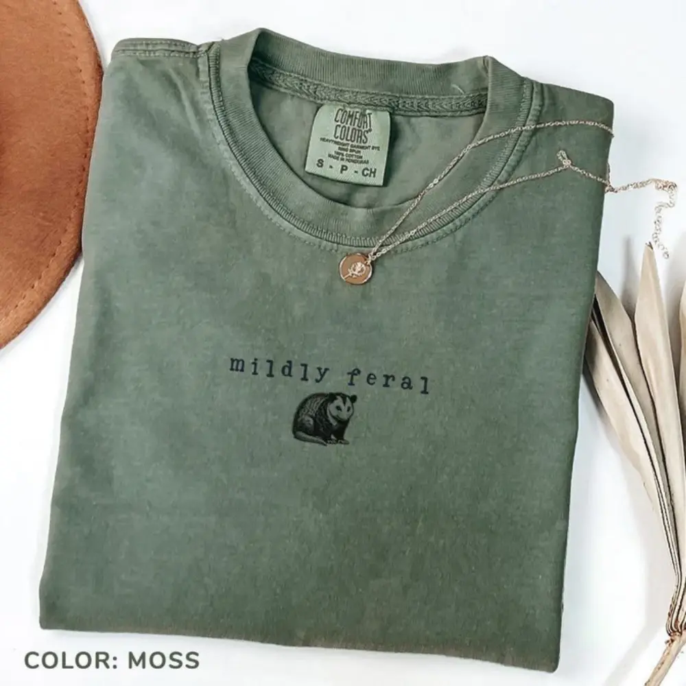 Comfort Colors Mildly Feral Possum T-Shirt, Sarcastic Weird Girl Shirt