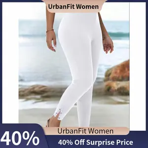 【UrbanFit Women】Plus Size, Plus-size Women's Elegant Slit-hem Leggings with Rhinestone Detailing, Tight-fitting Pants for Commuting and Outings