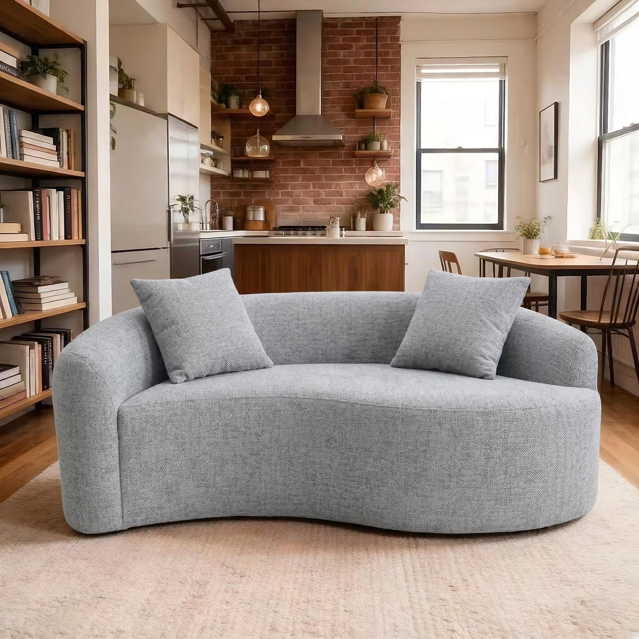Modular Chenille Sofa, Pet Friendly Stain Resistant S Shaped Curved Sectional Couch for Small Space Living Room, Minimalist Cozy Couch boneless Chaise floor seats  Foldable Modern furniture