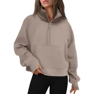 Womens Sweatshirts Half Zip Cropped Pullover Fleece Quarter Zipper Hoodies 2026 Fall Fashion Outfits ClothesGift