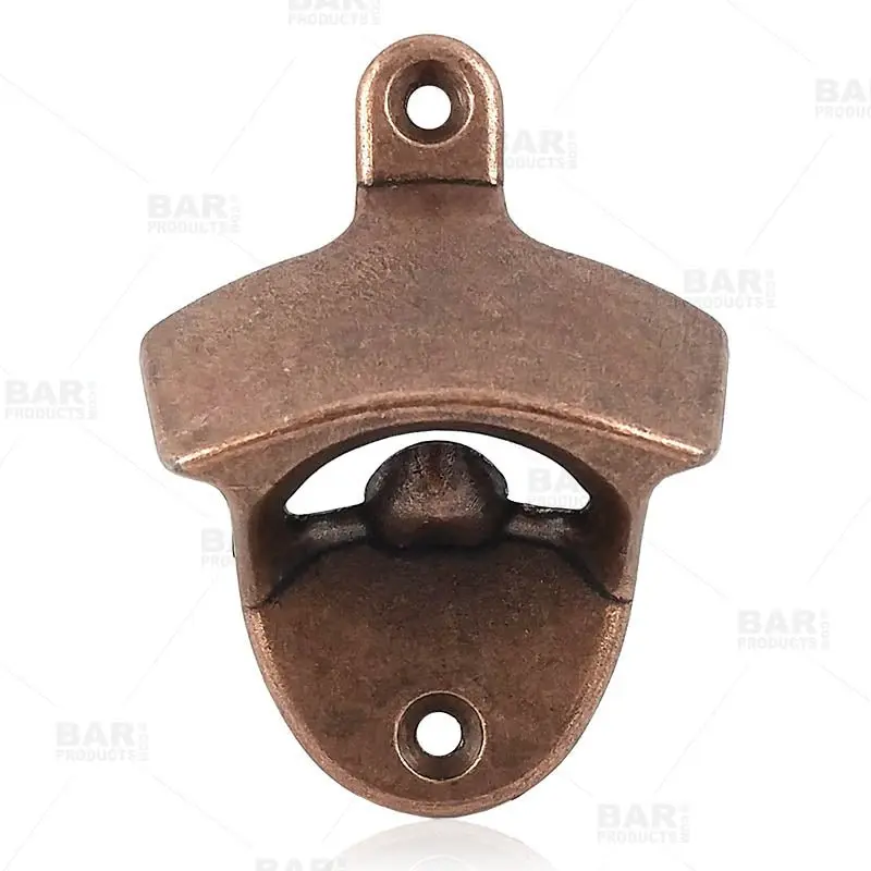 BarConic® Rustic Wood-Accent Antique Copper Wall-Mounted Kitchen Utensil - Manual Bottle Opener, Vintage Novelty Gadget
