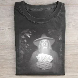 Vintage Gandalf Counting Money Graphic Tee - Harry Potter Movie Tshirt - Wizards Graphic Tee - Funny Shirt - Halloween Shirt - Movie Lover Shirts - Hiphop Shirt - Lord Of The Rings Movie Shirt Menswear Top