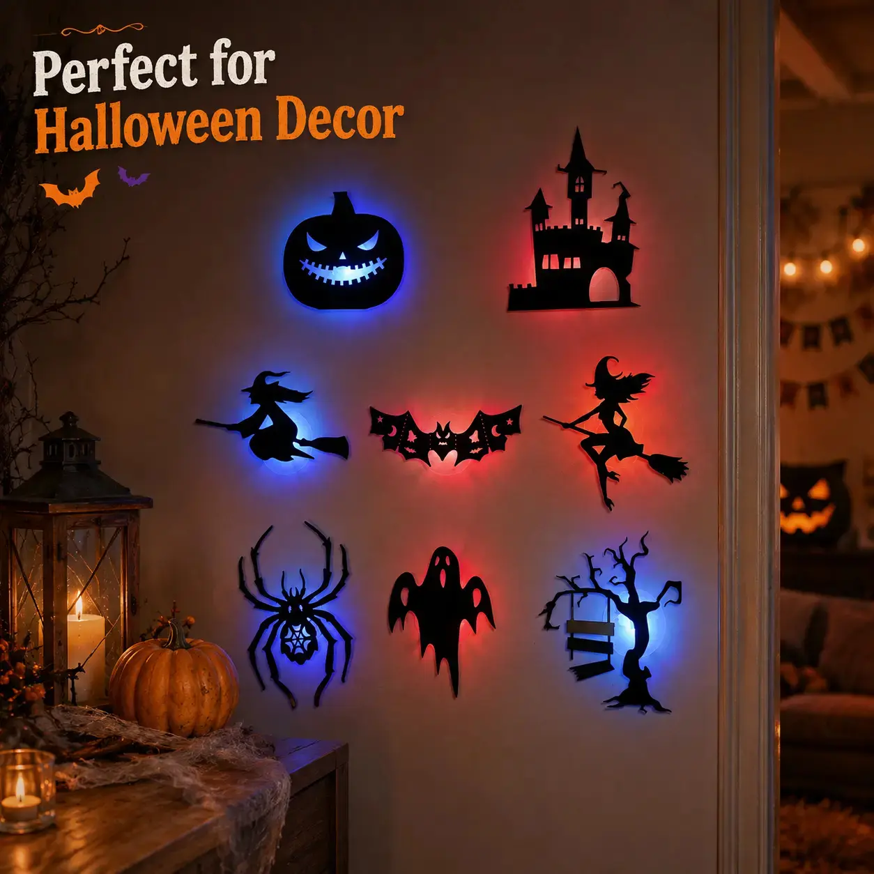 JOYTUTUS 8/30Pcs 3D Cutout Night Light Set Pack - Removable Spooky Glow Wall Stickers, Witch, Bat, Pumpkin, Castle, Ghost, Spider, Tree Decoration for Halloween Home, Party, Car Accessory