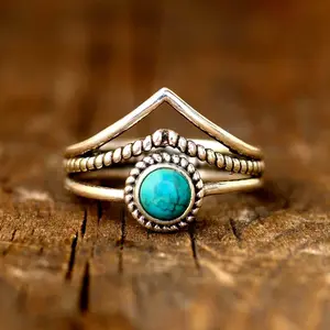 Chevron Turquoise Stone Ring Sterling Silver