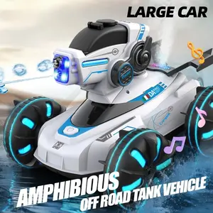 Amphibious remote control tank toy car - two in one water gun/water bomb, deep waterproof cool light and powerful spray Suitable for children aged 6 and above as Christmas gifts(Need to buy 2 AA batteries for the remote control)