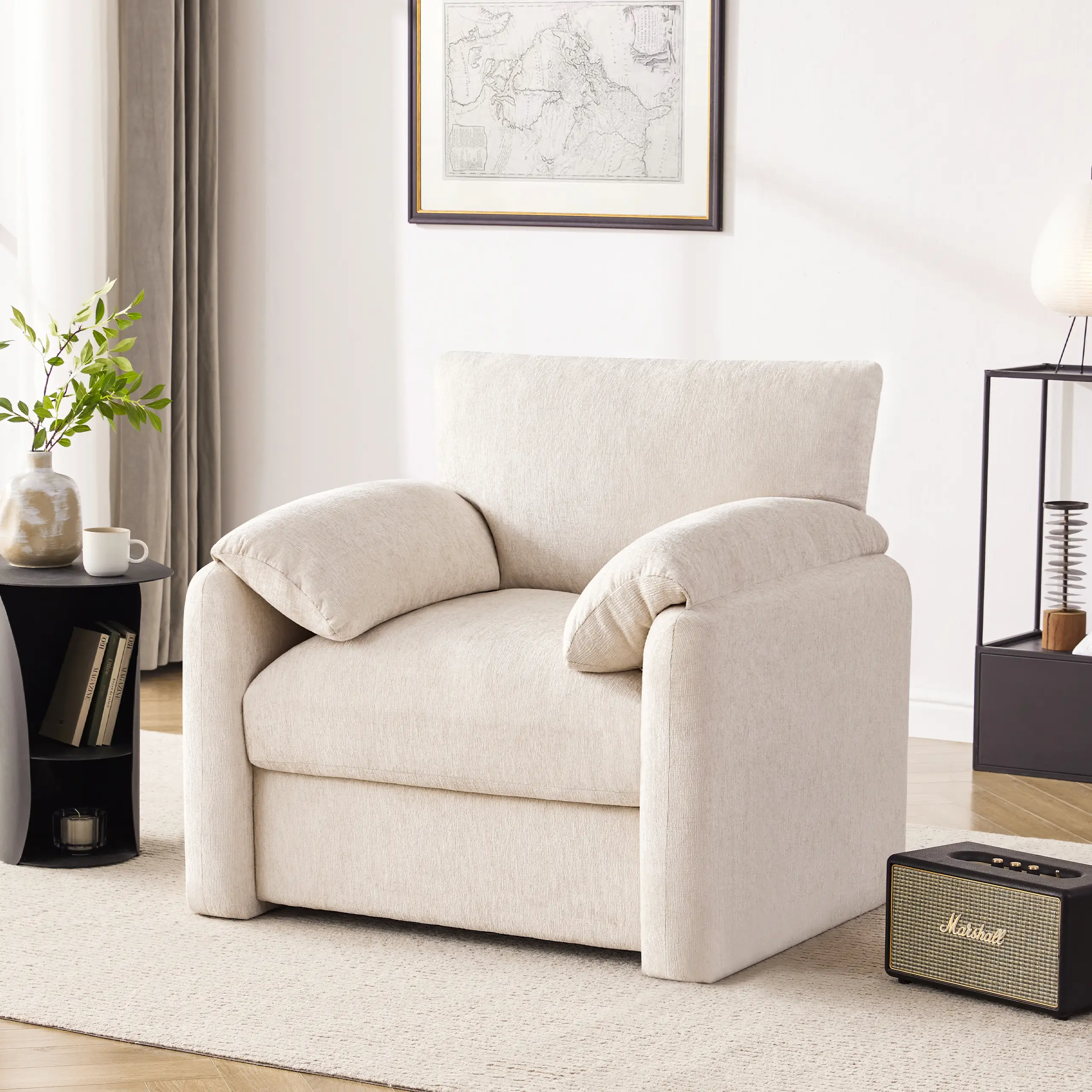 Chenille Oversized Armchair, 38.6" Wide Accent Chairs for Living Room & Bedroom Modern Lounge Chair, Upholstered Mid-Century Reading Chair, Comfy Livi