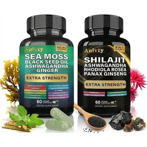 Sea Moss Complex 19,445mg + Shilajit Complex 15,250mg Extra Strength 2-in-1 Supplement Pack with Ashwagandha, Ginseng & Botanicals 2 Bottles 120 Vegan Capsules