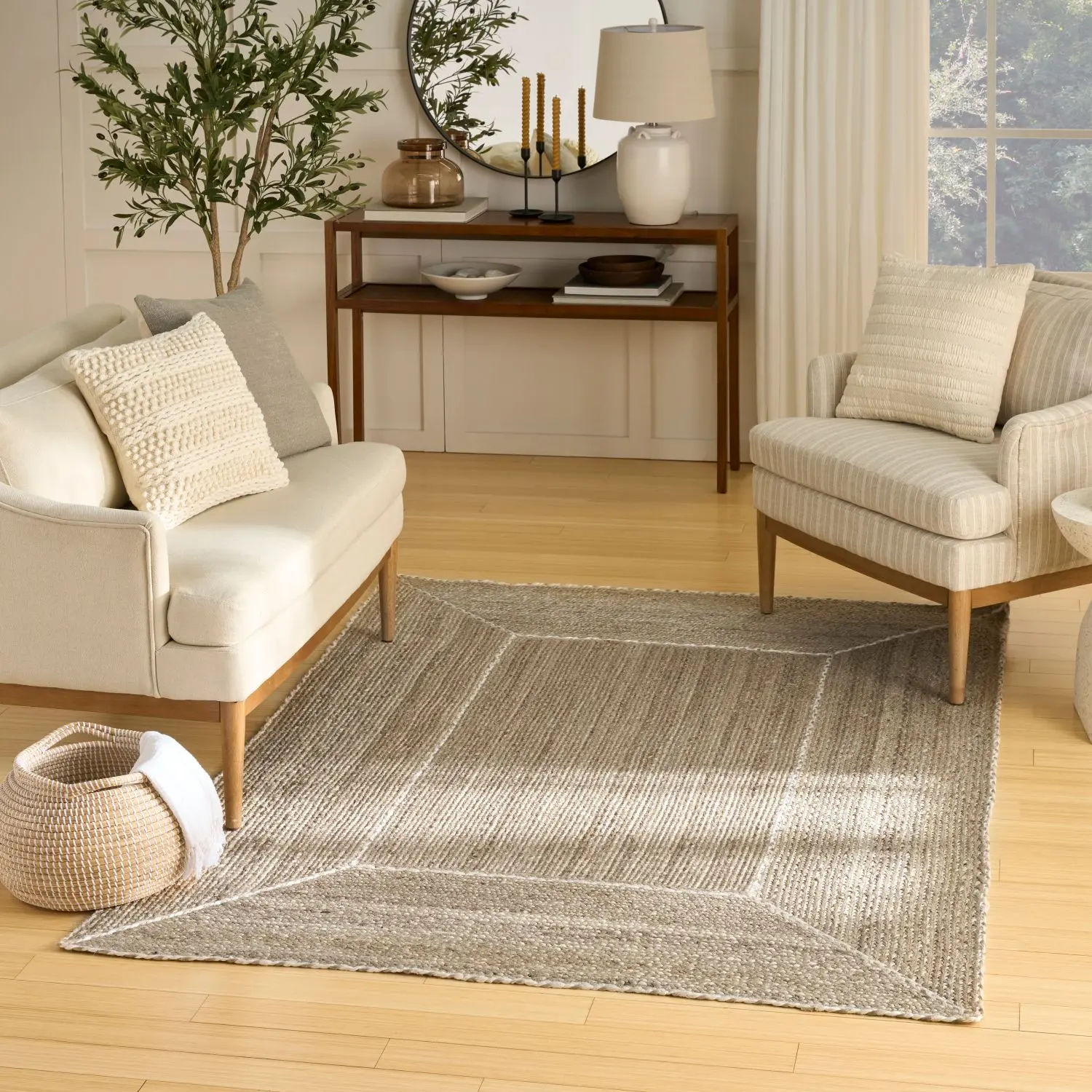 Nourison Terrazzo Braided Jute Rug - Durable Flatweave, Bordered Design Farmhouse Indoor Decorative Area Rug