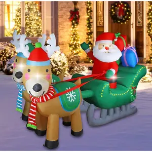 6.7 Feet (about 1.8 M) Christmas Inflatable Santa Sled, Pulled by Two Reindeer, with Gift Box, with LED Lights, Suitable for Christmas Outdoor Decoration
