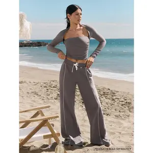 GLOWMODE Everyday Fleece Flare Play Soft Warm Contrast Stitching Side Pockets Adjustable Drawstring Waist Slim-Fit Micro Flare-Leg Sweatpants Autumn Winter Outdoors Daily Casual Wear